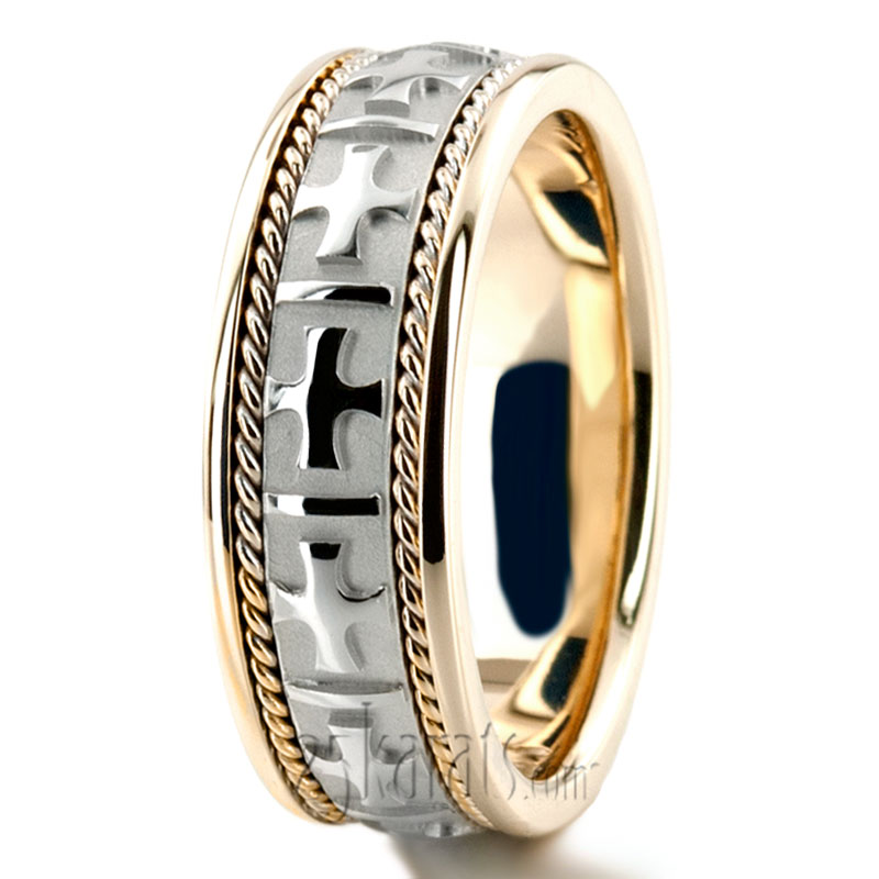 Two-Tone Cross Religious Wedding Band  - view 2