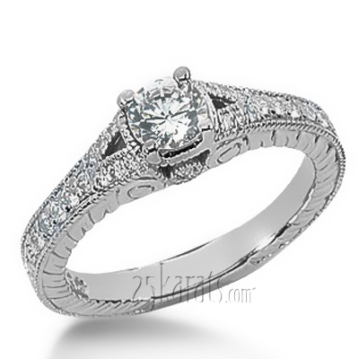 Split Shank Antique Diamond Engagement Ring (0.27 t.c.w.) - view 2