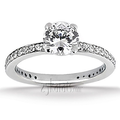 Pave Set Classic Basket Center Diamond Engagement Ring  - view 1 of 3