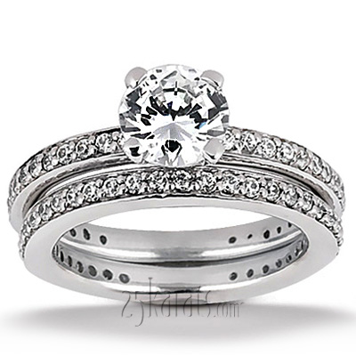 Pave Set Classic Basket Center Diamond Engagement Ring  - view 2