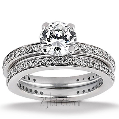 Pave Set Classic Basket Center Diamond Engagement Ring  - view 2 of 3