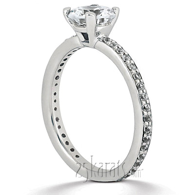 Pave Set Classic Basket Center Diamond Engagement Ring  - view 3