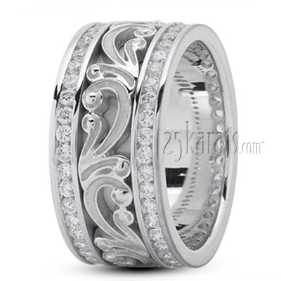 Floral Carved Diamond Wedding Ring - view 2