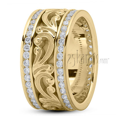 Floral Carved Diamond Wedding Ring - view 3