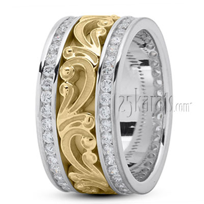 Floral Carved Diamond Wedding Ring - view 4