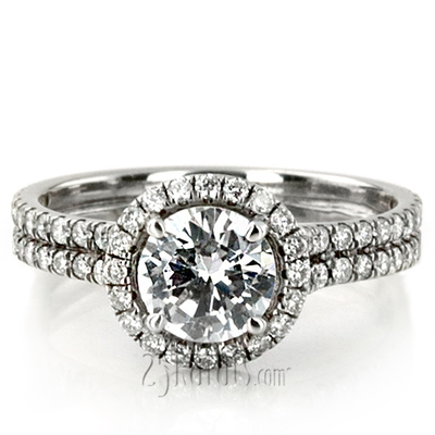 Micro Pave Set Halo Diamond Engagement Ring (3/4 ct. t.w)