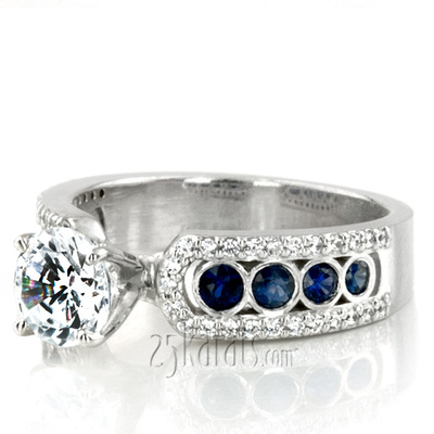 Pave Set Diamond Engagement Ring With Blue Sapphire Accent - view 2 of 6