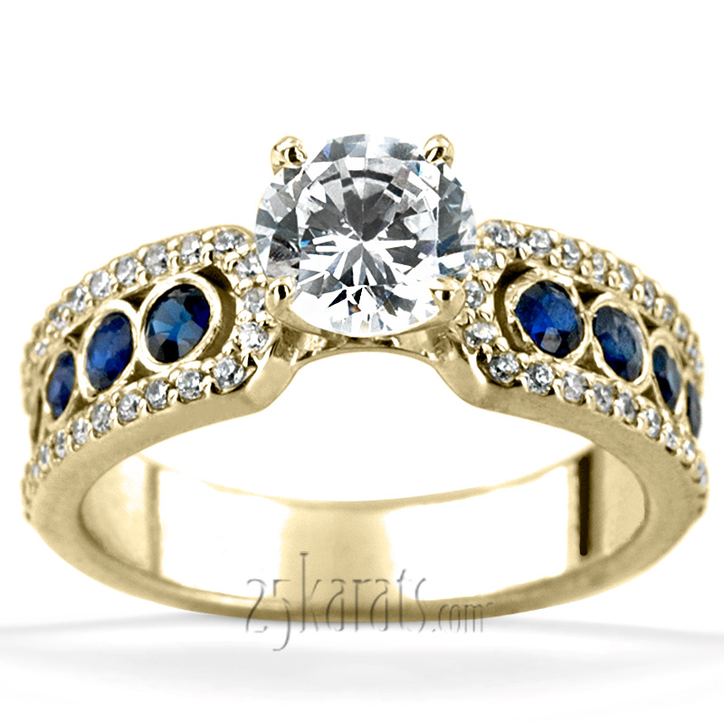 Pave Set Diamond Engagement Ring With Blue Sapphire Accent - view 4