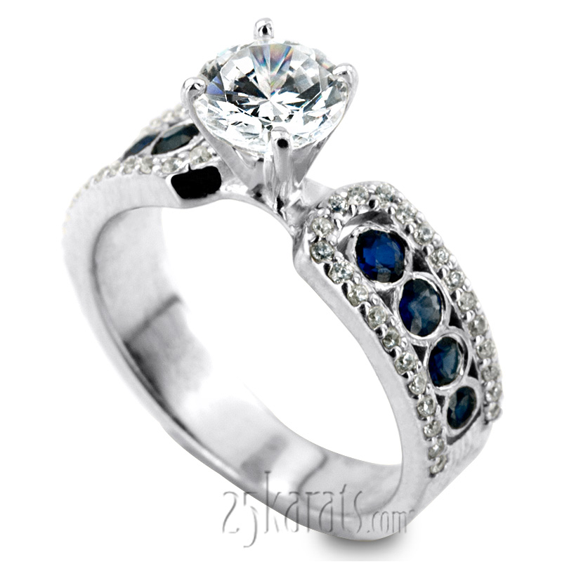 Pave Set Diamond Engagement Ring With Blue Sapphire Accent - view 5