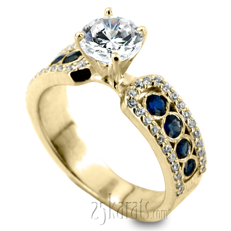 Pave Set Diamond Engagement Ring With Blue Sapphire Accent - view 6