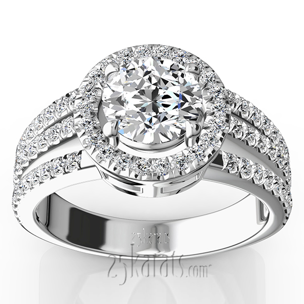 Split Trio Shank Pave Set Halo Engagement Ring (3/4 ct. t.w.) - view 3