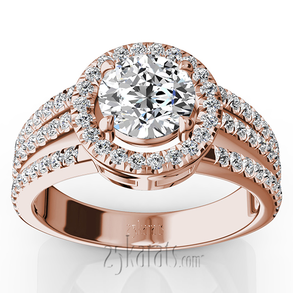 Split Trio Shank Pave Set Halo Engagement Ring (3/4 ct. t.w.) - view 5