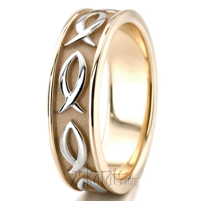 Ichthus Jesus Fish Motif Christian Wedding Band  - view 8 of 8