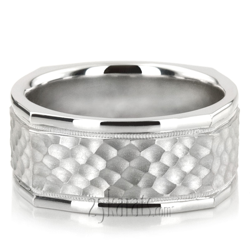 Attractive Hammered Square Wedding Band  - view 5