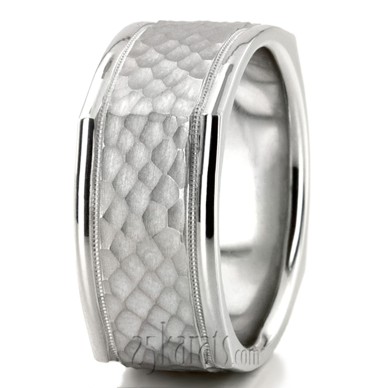 Attractive Hammered Square Wedding Band  - view 6