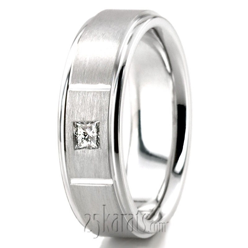 Solitary Step Edge Diamond Wedding Band  - view 2