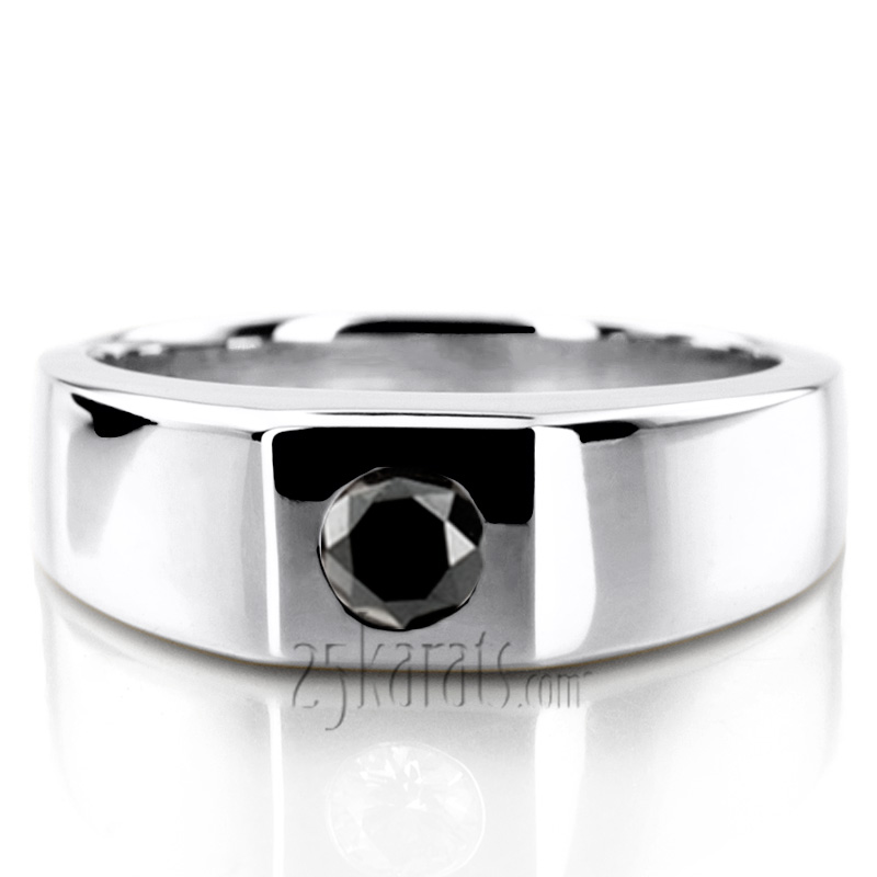 Round Cut Bezel Set Solitaire Black Diamond Mens Ring (1/4 ct.) - view 2