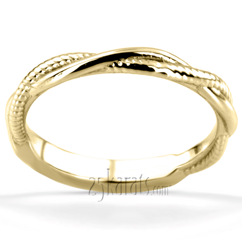 Rope and Shiny Design Ladies Wedding Band - view 2