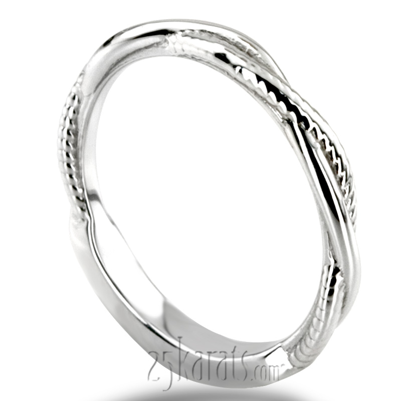 Rope and Shiny Design Ladies Wedding Band - view 3