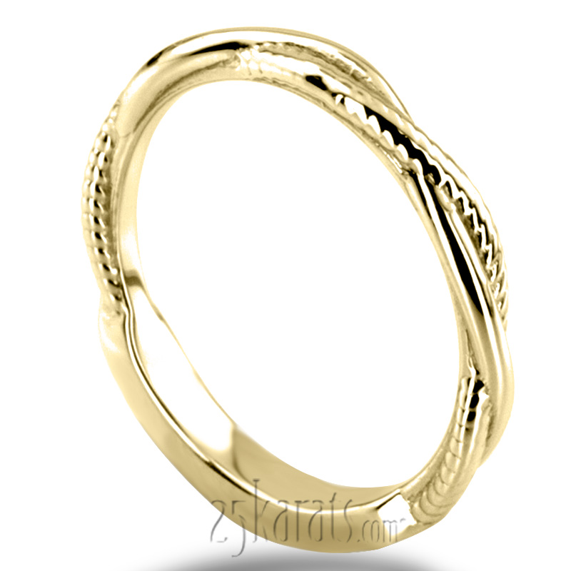 Rope and Shiny Design Ladies Wedding Band - view 4