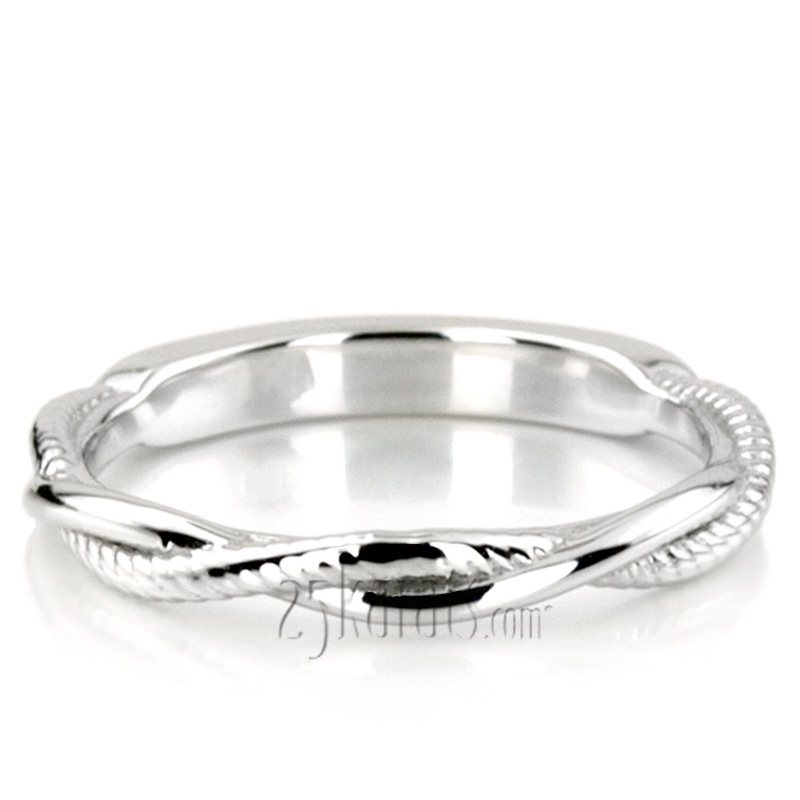 Rope and Shiny Design Ladies Wedding Band - view 5