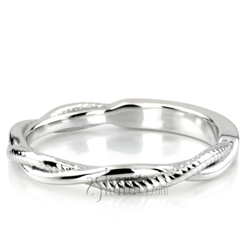 Rope and Shiny Design Ladies Wedding Band - view 6