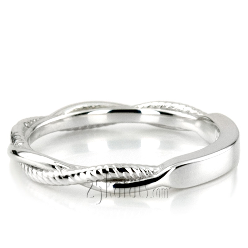 Rope and Shiny Design Ladies Wedding Band - view 7