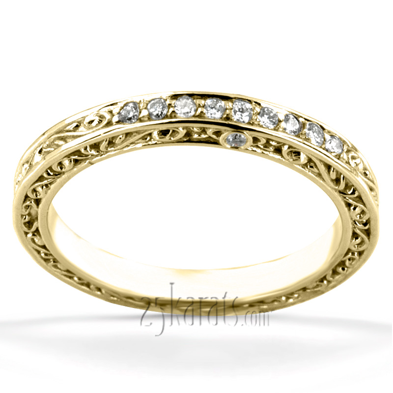 Vintage Scroll Design Ladies Diamond Wedding Band - view 2