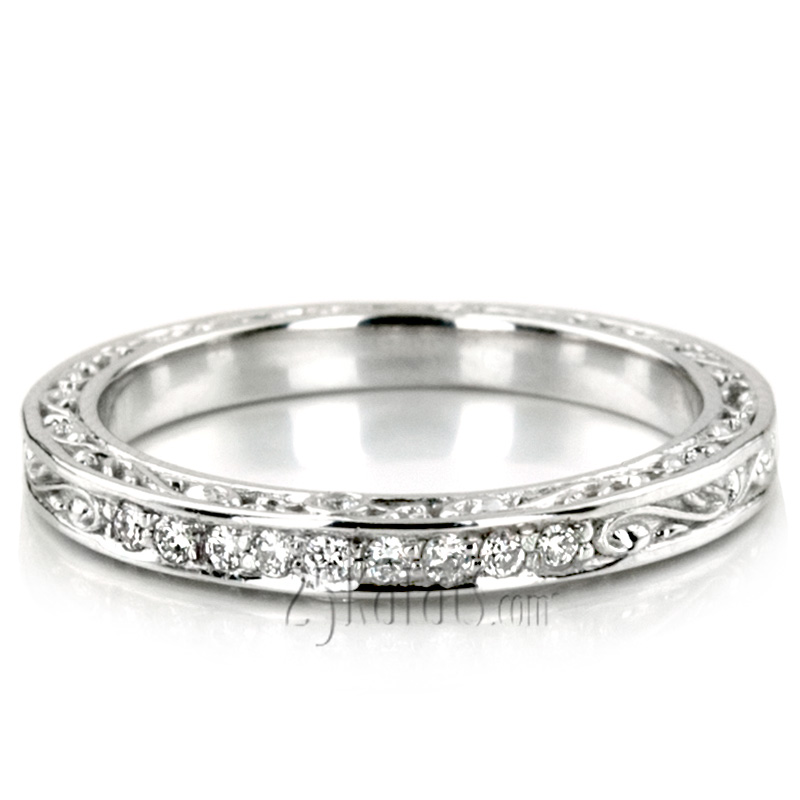 Vintage Scroll Design Ladies Diamond Wedding Band - view 5