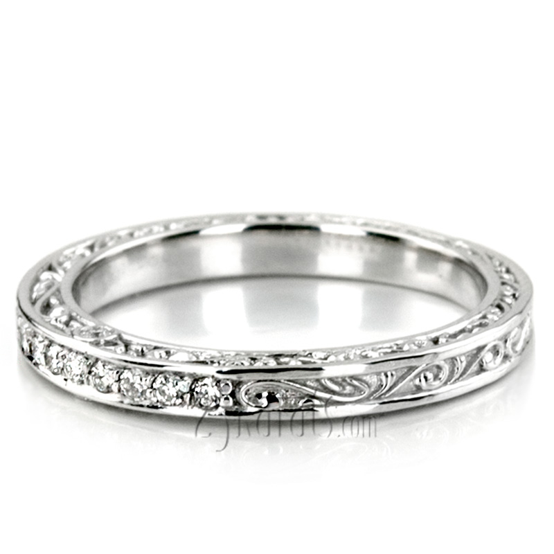 Vintage Scroll Design Ladies Diamond Wedding Band - view 6