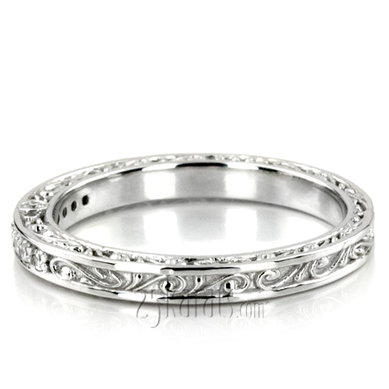 Vintage Scroll Design Ladies Diamond Wedding Band - view 7