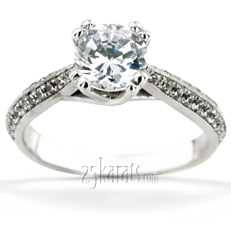 Double Prong Trellis Knife Edge Pave Engagement Ring (0.35ct. tw) - view 1