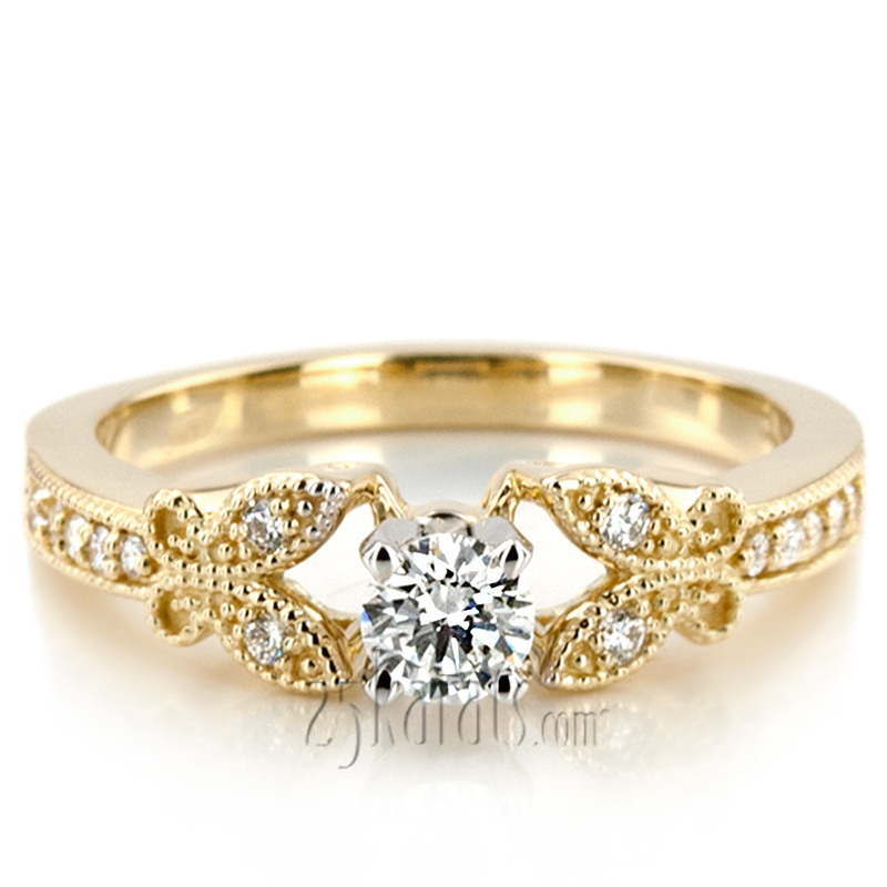 Pave Set Mill Grained Edge Engagement  Ring (0.16 ct. t.w.) - view 3