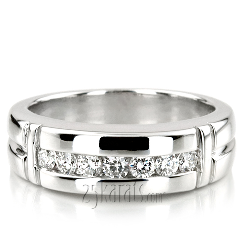 0.56 ct. Round Cut Channel Set Diamond Man Ring - view 7