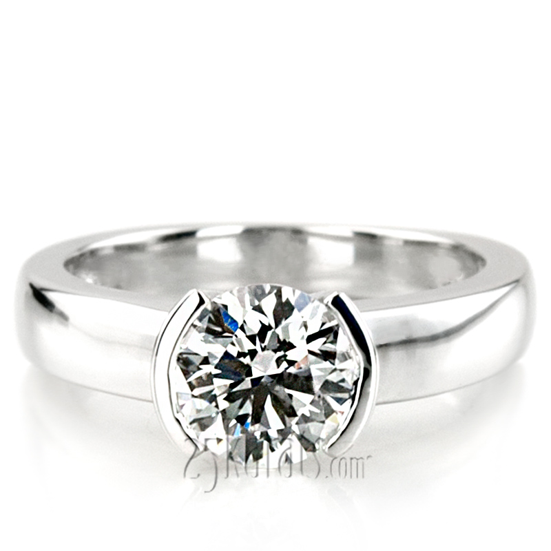 Half Bezel Set Solitaire Engagement Ring  - view 5