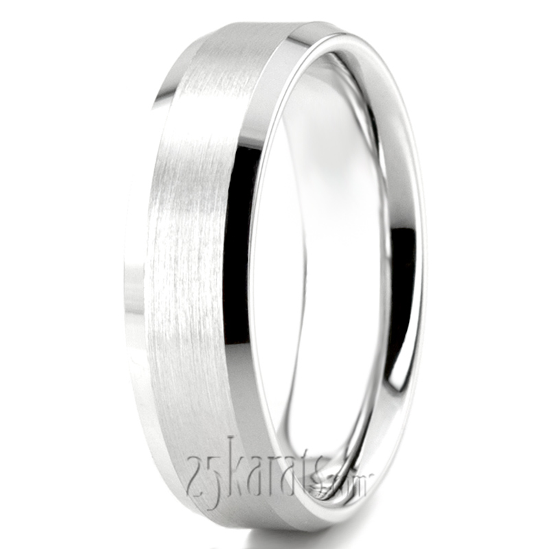 Beveled Edge Satin Diamond Cut Wedding Ring  - view 2