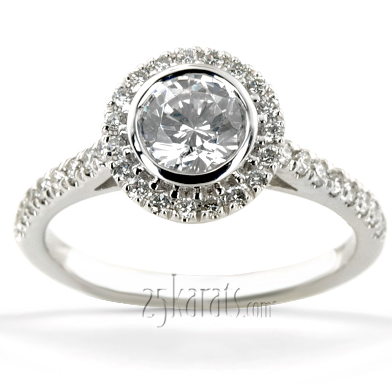 Dazzling Bezel Set Micro Pave Diamond Engagement Ring  - view 4