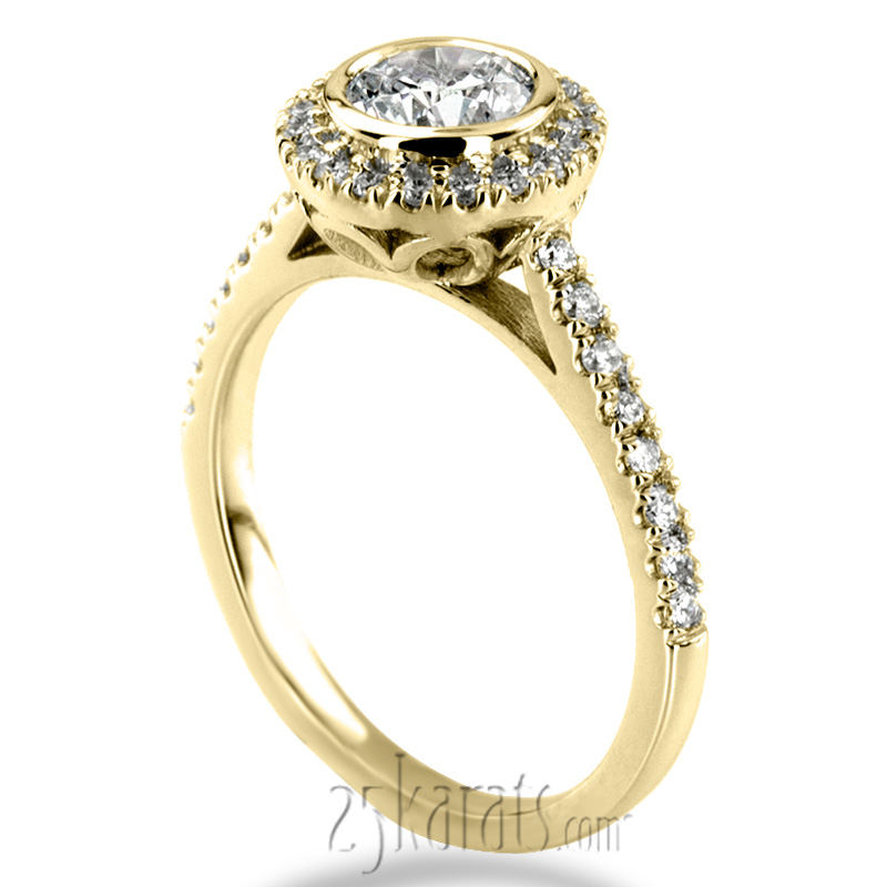 Dazzling Bezel Set Micro Pave Diamond Engagement Ring  - view 6