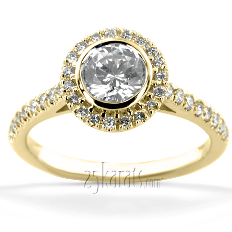 Dazzling Bezel Set Micro Pave Diamond Engagement Ring  - view 7