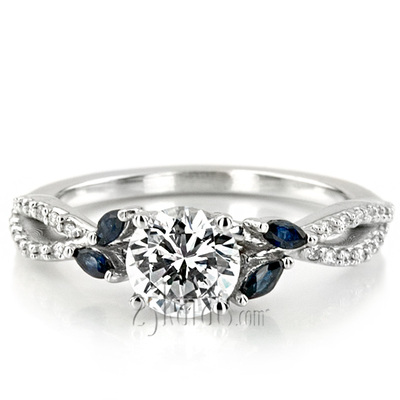 Marquise Sapphire Accented Diamond Engagement Ring - view 1 of 7