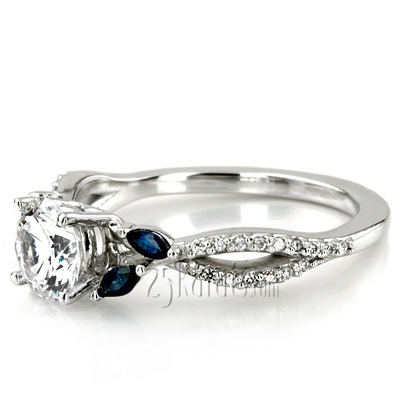 Marquise Sapphire Accented Diamond Engagement Ring - view 2 of 7