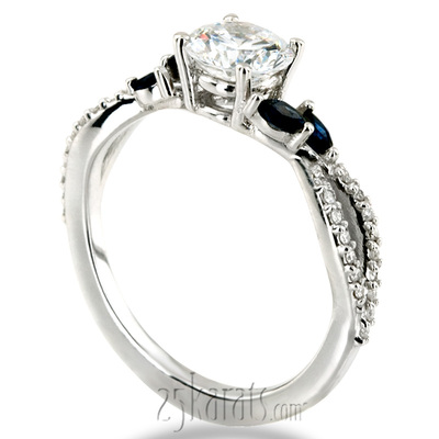 Marquise Sapphire Accented Diamond Engagement Ring - view 6 of 7