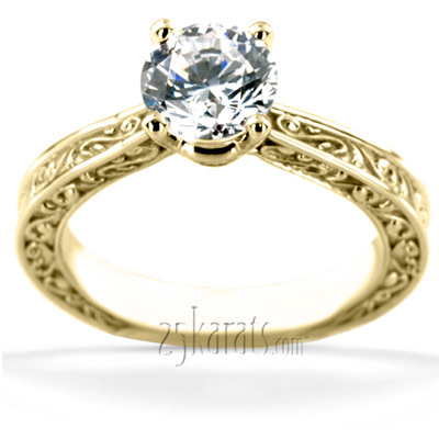 Three Sided Scroll Design Solitaire Engagement Ring - view 6 of 8