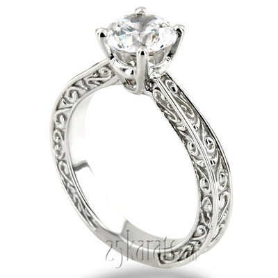 Three Sided Scroll Design Solitaire Engagement Ring - view 7 of 8