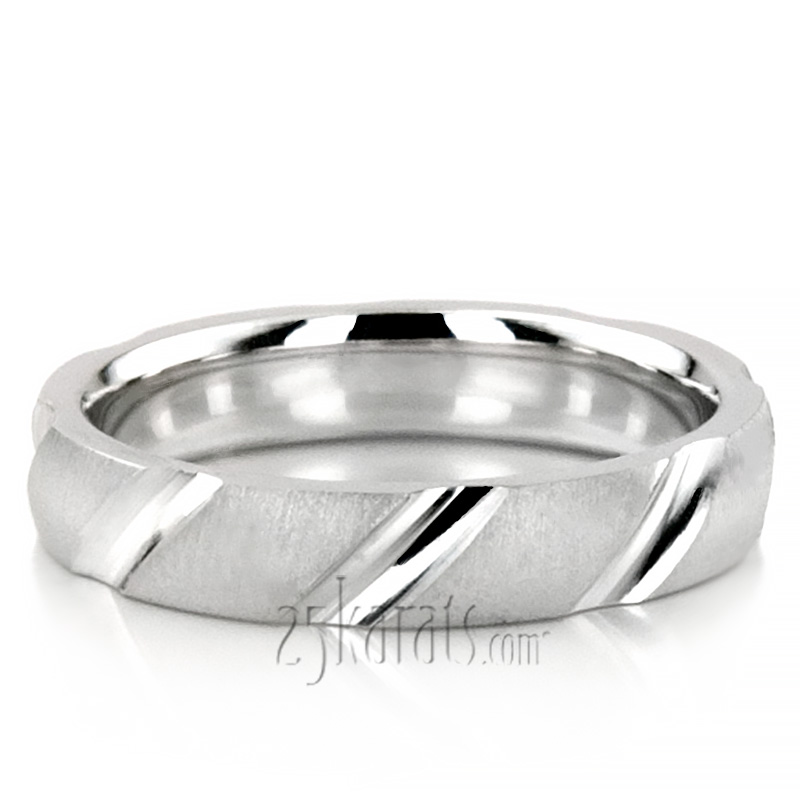 Exquisite Diagonal Cut Carved Design Wedding Ring  - view 2