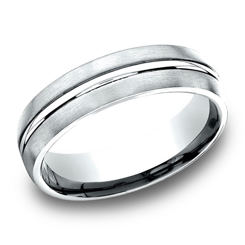 Light Comfort Satin-Finished with High Polished Center Cut Carved Design Band - view 2