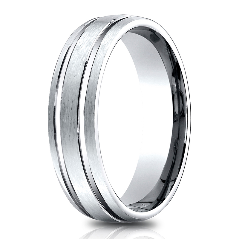 Light Comfort Satin-Finished with Parallel Grooves Carved Design Band - view 2