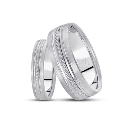 Sturdy Comfort Fit Diamond Carved Wedding Band Set - view 1 of 1