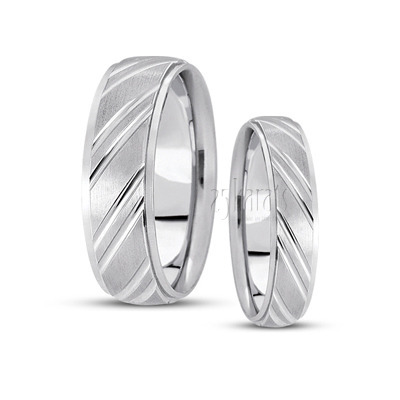 Diagonal Grooved Diamond Cut Wedding Ring Set - view 1 of 1