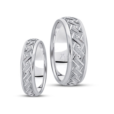 Double Helix Design Diamond Cut Wedding Band Set - view 1